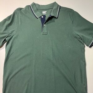 Green w/Blue Trim Lands’ End Men’s Polo Shirt, Size L, 97% Cotton, 3% Spandex